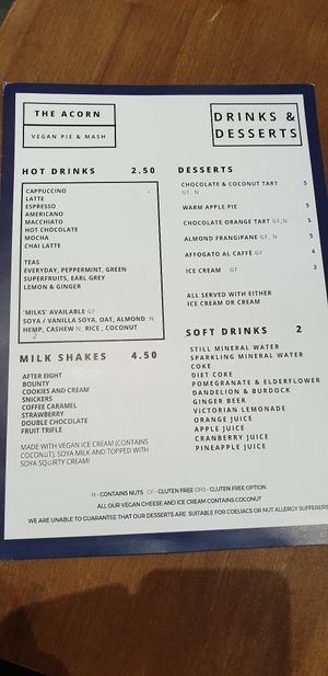 Desserts, milk shakes and great drink selection at Acorn Pie and Mash in Leigh-on-sea