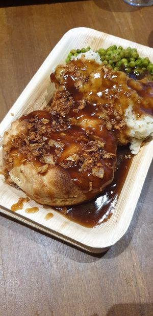 Pie and mash with peas and gravy at Acorn Pie and Mash in Leigh-on-sea