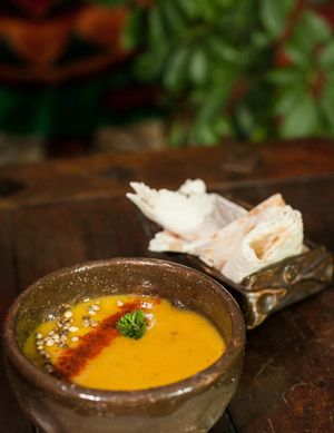 Pumpkin soup with cannabis seeds at Agharti in Odessa
