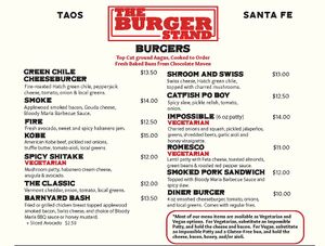 Menu - 7/6/2023 at The Burger Stand at Taos Ale House in Santa Fe