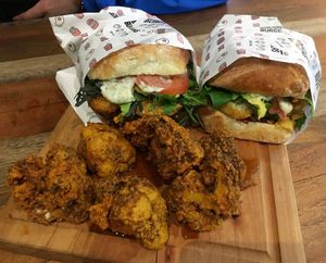 Vegan burgers and deep fried cauliflower  at Little High Eatery in Christchurch