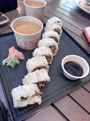 vegan sushi and miso  at Little High Eatery in Christchurch
