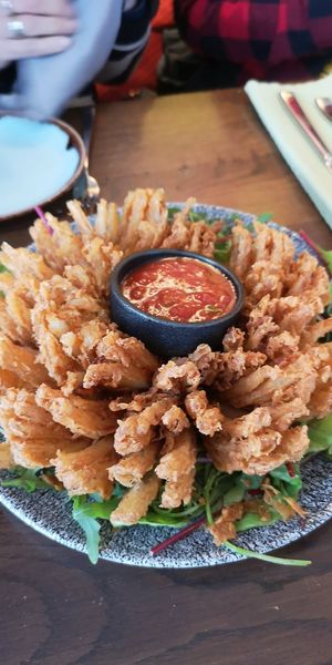 Onion blossom with salsa dip  at Roos Leap in Montrose