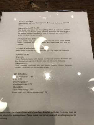 Vegan menu - side two  at Roos Leap in Montrose