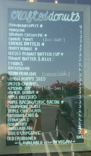 Yummy varieties including vegan ones! at Crafted Donuts in Fountain Valley