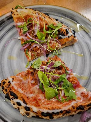 Probably the best vegan pizza I've ever had. Spicy "meat" on top at Vegazzi Specialty Pizzeria in Budapest