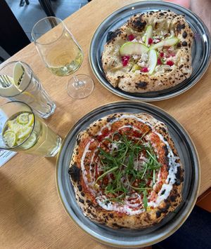 Pizza Ungherese and Pizza Assolo at Vegazzi Specialty Pizzeria in Budapest