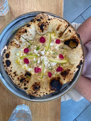 With Apple, Walnuts and vegan Feta at Vegazzi Specialty Pizzeria in Budapest