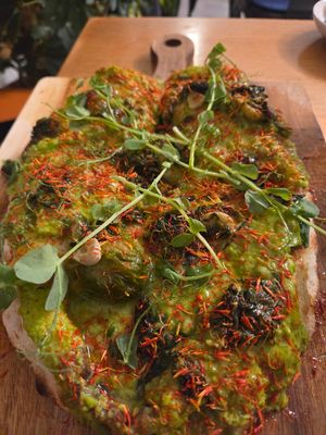 Pea pinsa. at Vegazzi Specialty Pizzeria in Budapest