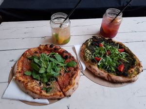 Pizza and lemonade at Vegazzi Specialty Pizzeria in Budapest