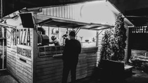 Outside at Vegazzi Specialty Pizzeria in Budapest