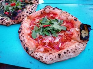 Pizza Ungherese & corner of Pizza Verde. at Vegazzi Specialty Pizzeria in Budapest