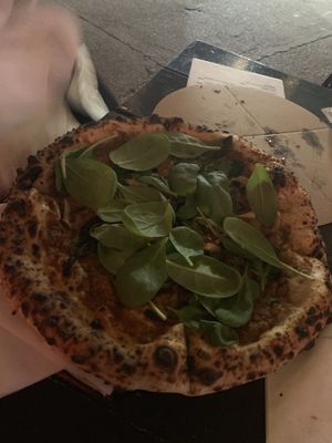 Mushroom pizza at Vegazzi Specialty Pizzeria in Budapest