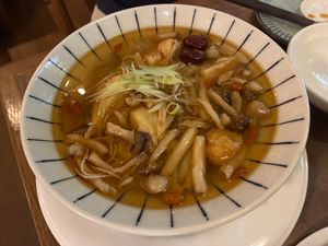Sesame oil and lion's mane mushroom vermicelli soup 麻油猴菇麵線 at Zhu Li Guan in Taipei