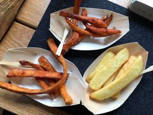 Sweet potato fries and chips! at Hans im Glück in Central Singapore