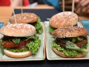 Vegan burgers at Hans im Glück in Central Singapore