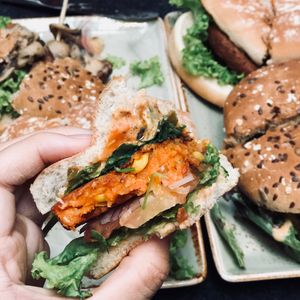 Vegan burgers at Hans im Glück in Central Singapore