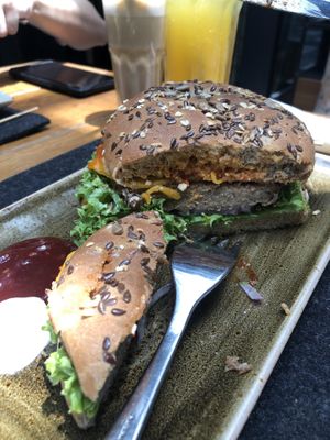 Vegan burger  at Hans im Glück in Central Singapore