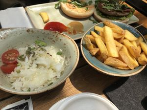 White cabbage and thick cut fries at Hans im Glück in Central Singapore