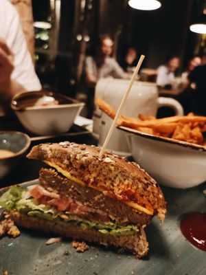 Burger's texture is amazing. at Hans im Glück in Central Singapore