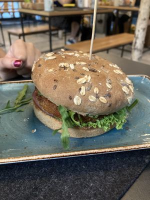 Vegan spicy burger at Hans im Glück in Central Singapore