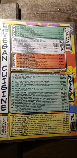 Vegan menu at Flower Power Restaurant in Koh Phayam