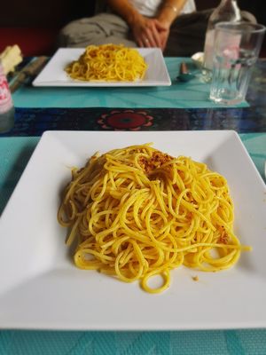 Spaghetti aglio alio e peperoncino at Flower Power Restaurant in Koh Phayam