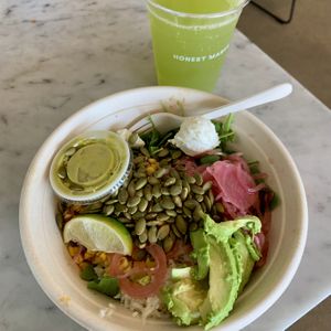 Smoky Poblano Bowl & Cucumber Lime Fresca   at Honest Mary's in Austin