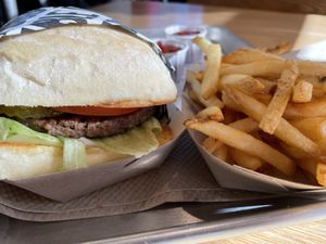 Impossible burger and fries  at Gott's Roadside in Napa