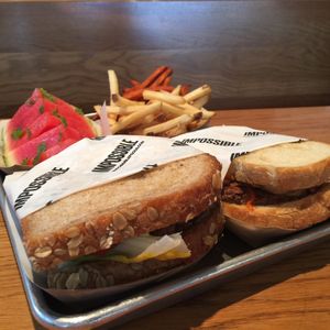 The vegan Impossible Burger on vegan bread. at Gott's Roadside in Napa