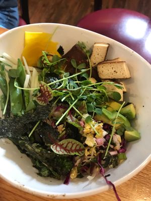 Baked tofu rice bowl, the flavors work so well together  at Water & Wheat in Coloma