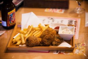 The Fish and Chips were amazing! at Slices in Osaka