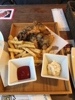 Vegan fish and chips  at Slices in Osaka