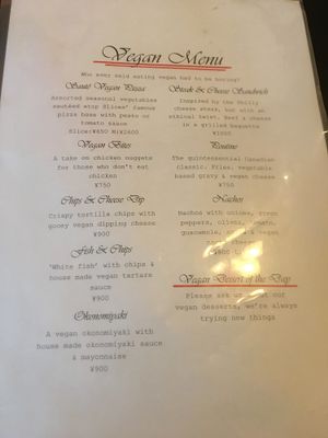 Vegan menu  at Slices in Osaka