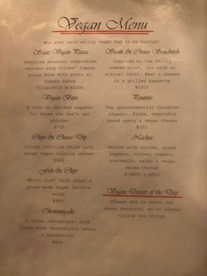 Vegan Menu at Slices in Osaka
