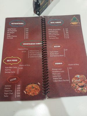 Menu at Taj Mahal  in Oaxaca