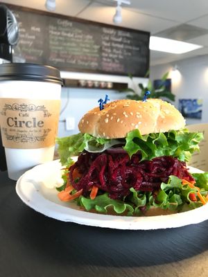 Vegan beet Burger  at Cafe Circle in Riverside