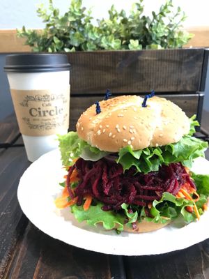 Vegan beet Burger  at Cafe Circle in Riverside
