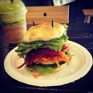 Raw Beet Burger at Cafe Circle in Riverside