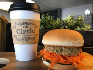 Vegan plant based burger at Cafe Circle in Riverside