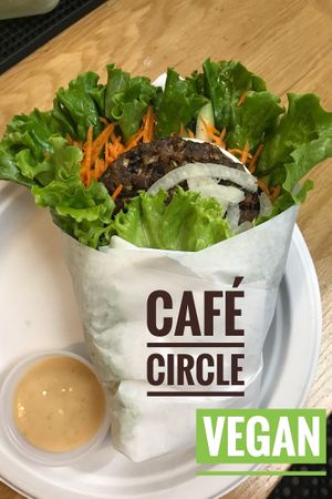 Lettuce wrapped with plant based patty at Cafe Circle in Riverside