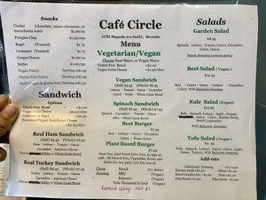 Menu  at Cafe Circle in Riverside