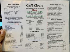 Menu  at Cafe Circle in Riverside