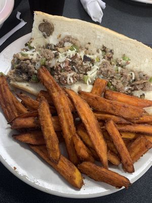Vegan Philly and Sweet Potato Fries  at Ocala's Downtown Diner in Ocala