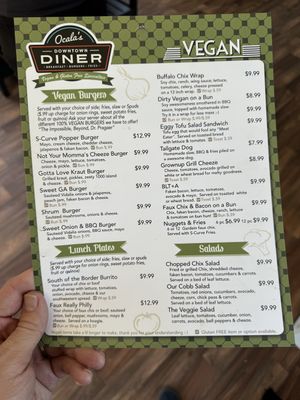 Menu front   at Ocala's Downtown Diner in Ocala