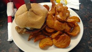 Mushroom Beyond Burger with fries at Ocala's Downtown Diner in Ocala