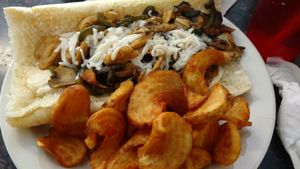 No So Chicken Philly Cheese steak and fries at Ocala's Downtown Diner in Ocala