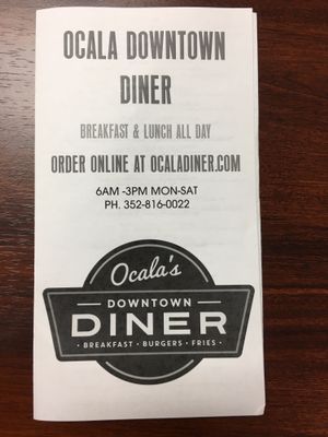 Menu  at Ocala's Downtown Diner in Ocala