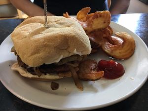 Mushroom Beyond Burger and thick curly fries at Ocala's Downtown Diner in Ocala