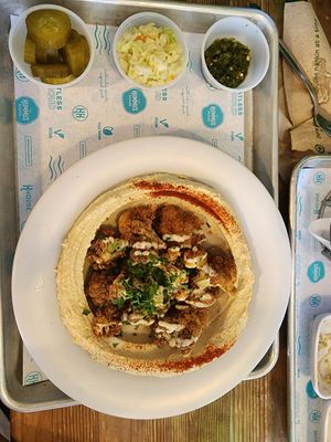 Cauliflower hummus bowl with the fixings! at The Hummus House in Fort Lauderdale